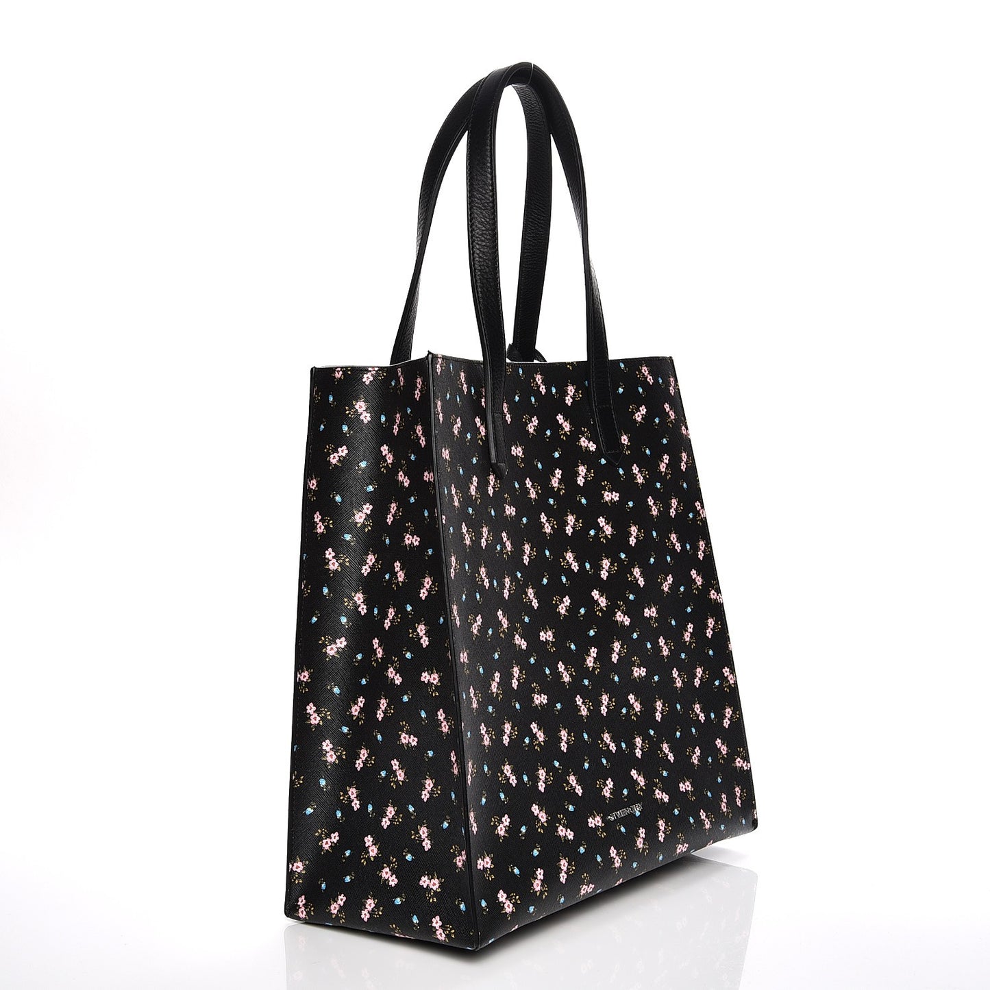 Coated Canvas Hibiscus Print Medium Stargate Shopper Tote Black Multicolor