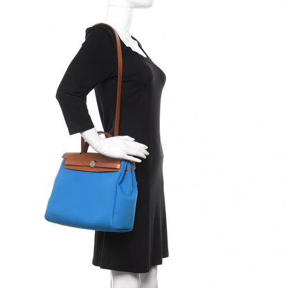 Hermes Toile Vache Hunter Herbag Zip Retourne 31 PM Azur Rouge H 2 of 9