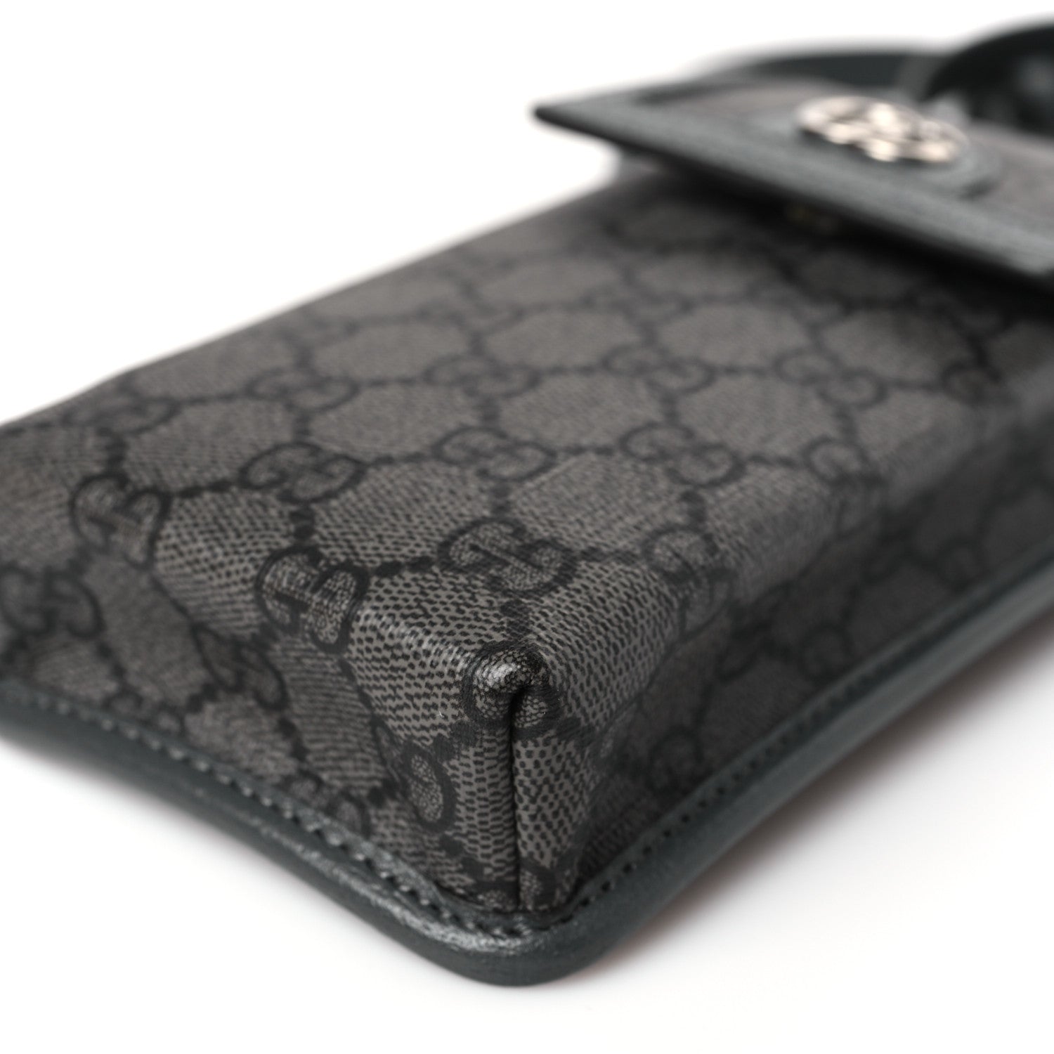 Gucci GG Supreme Monogram Textured Dollar Calfskin Phone Crossbody Bag Grey Black Graphite Grey 8 of 8