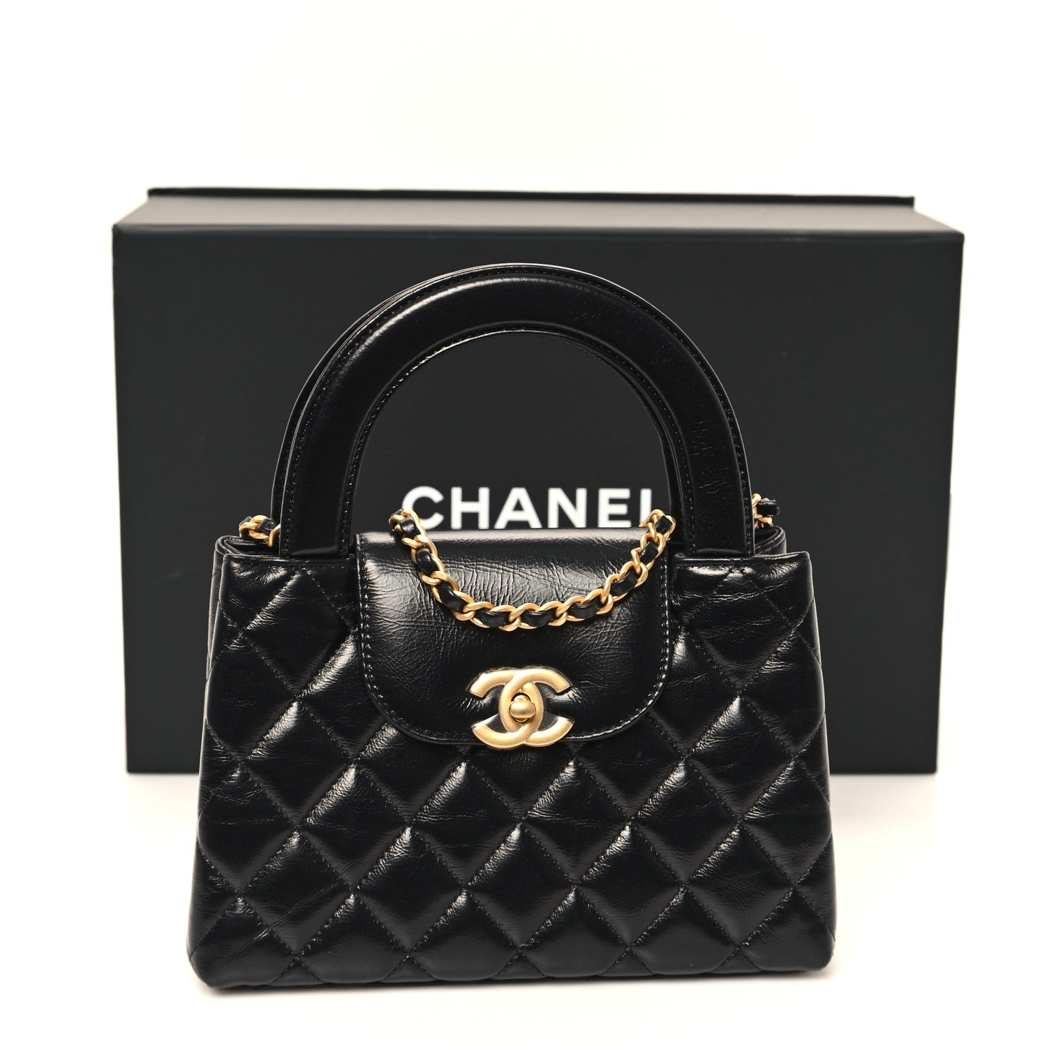 Chanel Shiny Aged Calfskin Quilted Nano Kelly Shopper Black 11 of 11