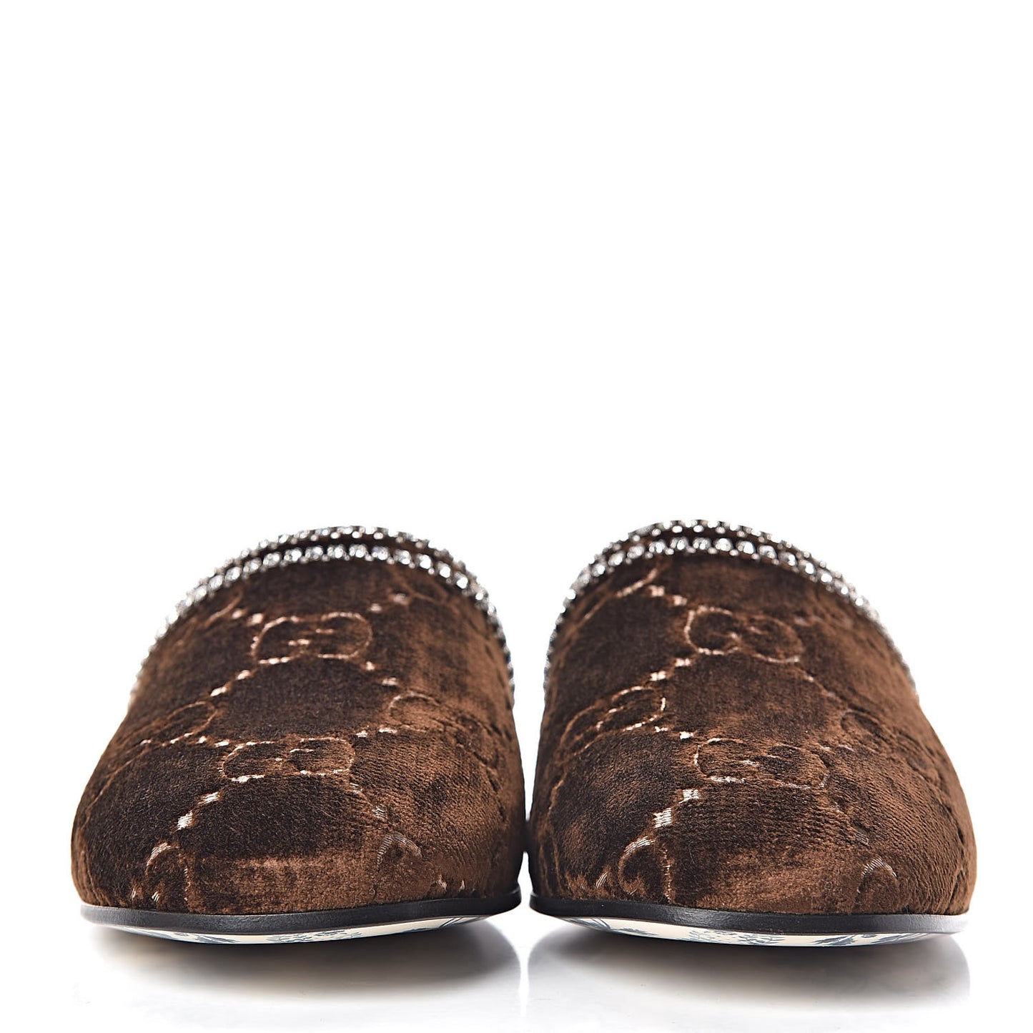 Velvet GG Monogram Crystal Womens Slippers 38 Brown Vintage Cocoa