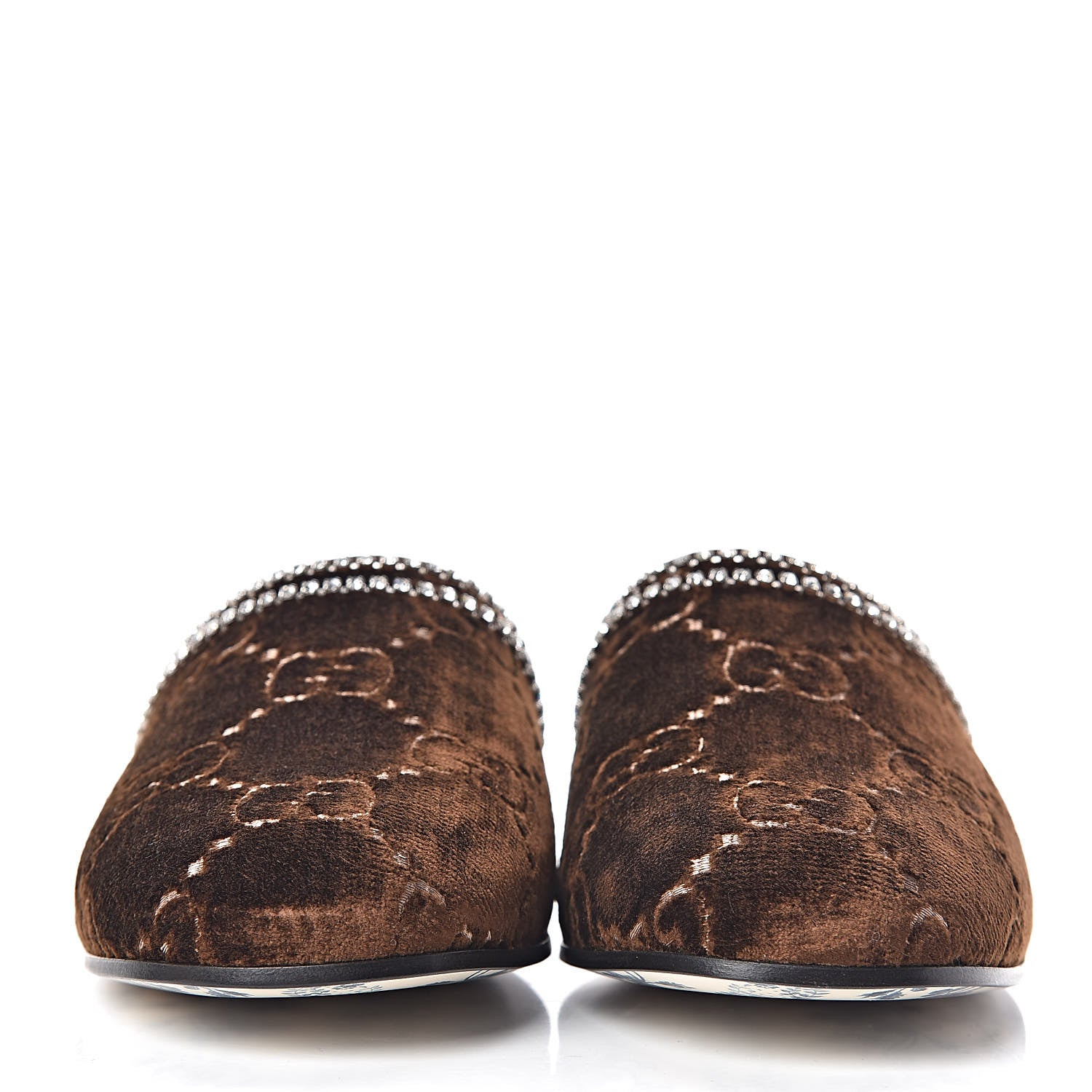 Gucci Velvet GG Monogram Crystal Womens Slippers 38 Brown Vintage Cocoa 2 of 9