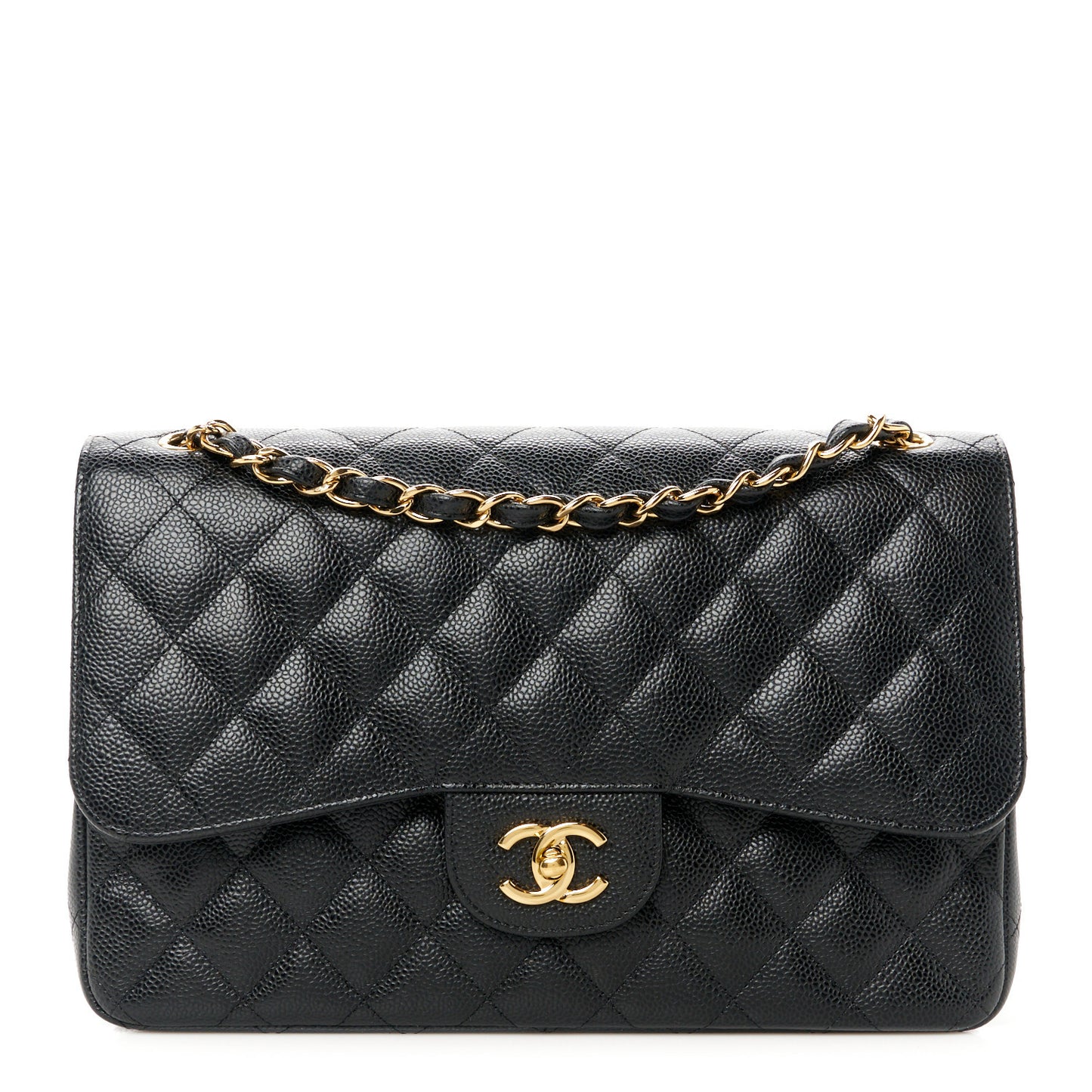 Caviar Quilted Jumbo Double Flap Black