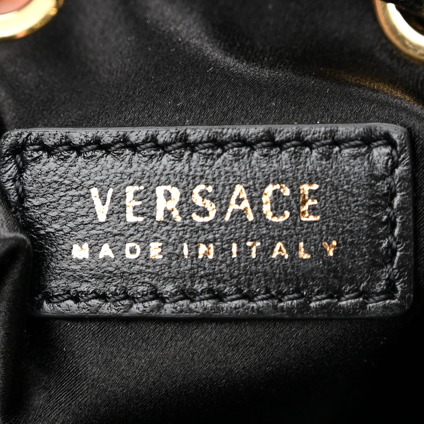 Satin Medusa Drawstring Bucket Bag Black