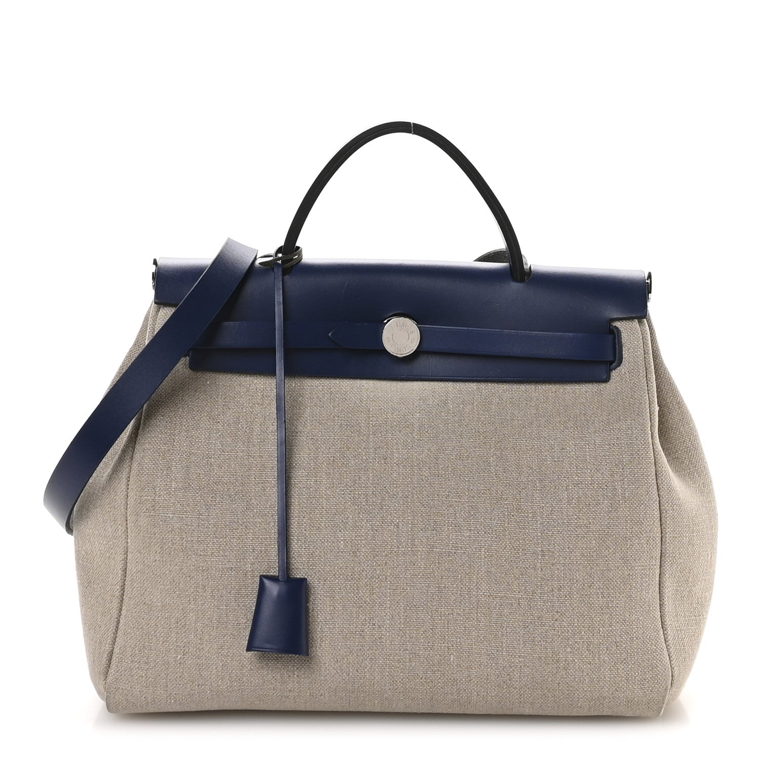 Hermes Military Toile Vache Hunter Herbag Zip Retourne PM Bleu De France Ecru 1 of 12
