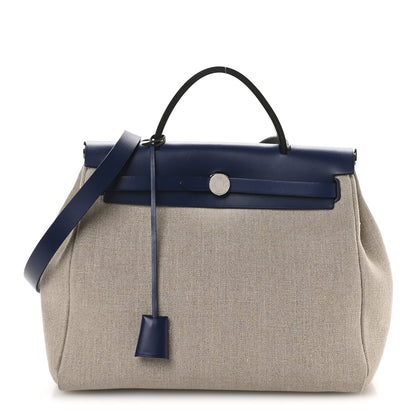 Hermes Military Toile Vache Hunter Herbag Zip Retourne PM Bleu De France Ecru 1 of 12