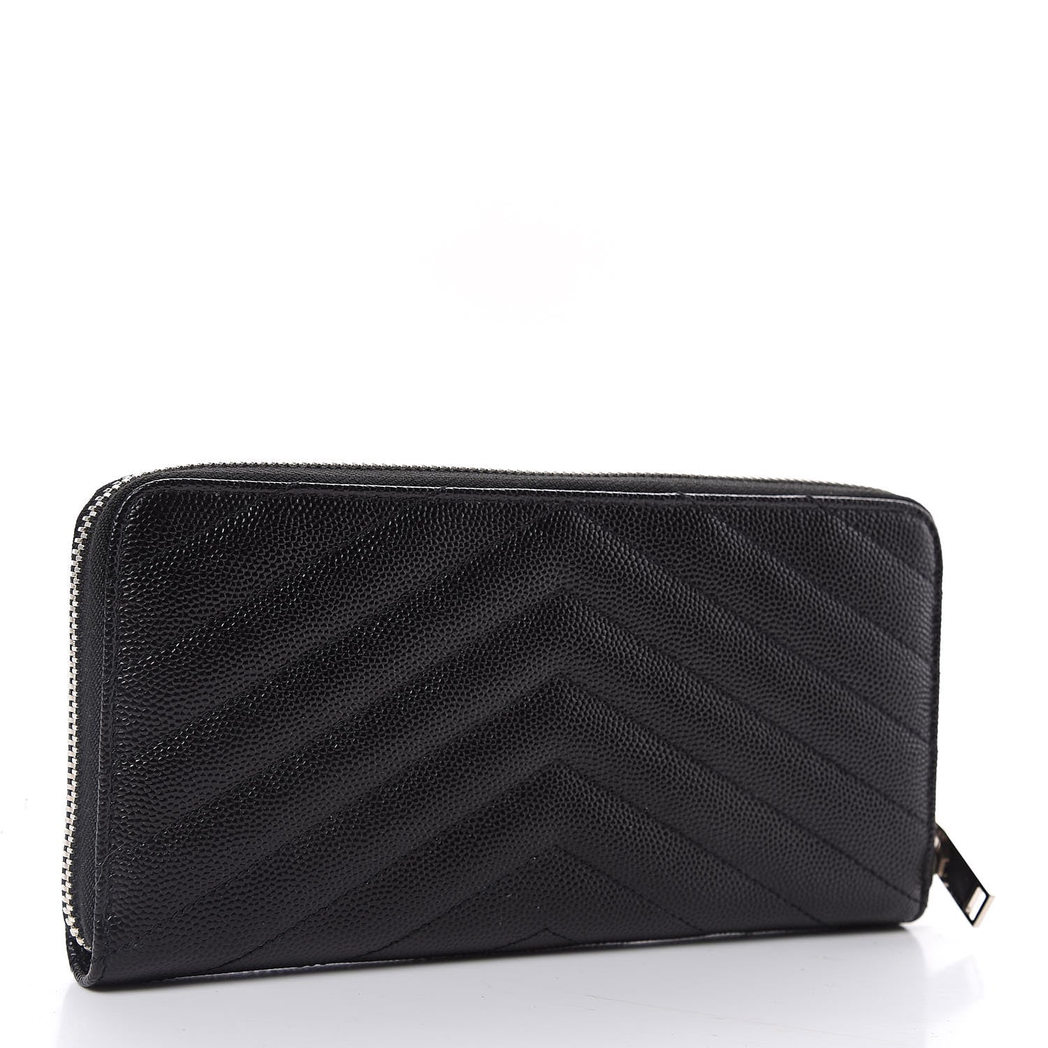 Saint Laurent Grain De Poudre Matelasse Chevron Monogram Zip Around Wallet Black 3 of 8