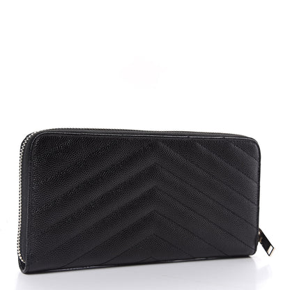 Saint Laurent Grain De Poudre Matelasse Chevron Monogram Zip Around Wallet Black 3 of 8