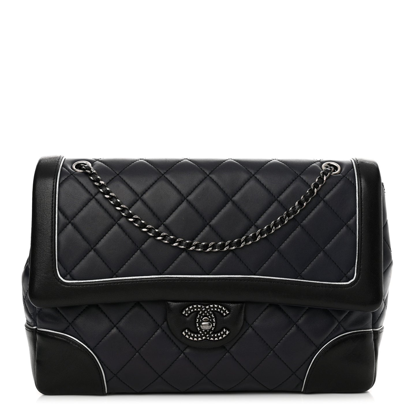 Calfskin Quilted Bi-Color Jumbo Flap Blue Black