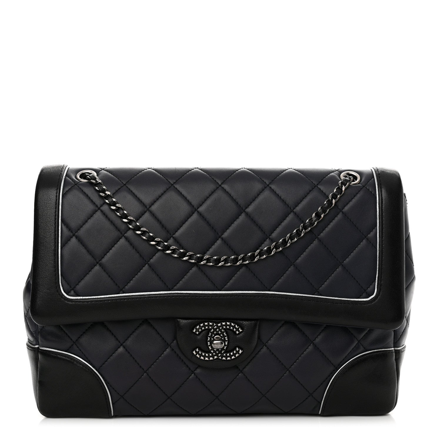 Chanel Calfskin Quilted Bi-Color Jumbo Flap Blue Black 1 of 15