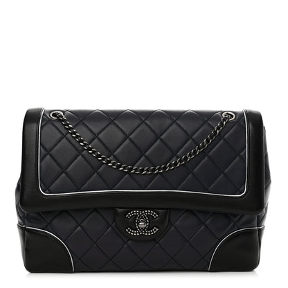Chanel Calfskin Quilted Bi-Color Jumbo Flap Blue Black 1 of 15