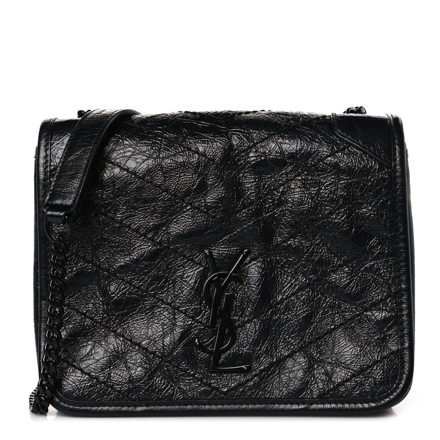 Crinkled Calfskin Matelasse Monogram Niki Chain Wallet Black