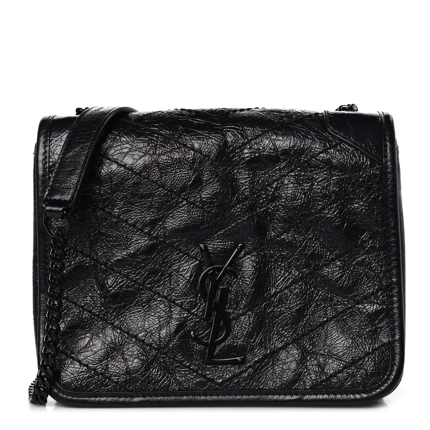 Saint Laurent Crinkled Calfskin Matelasse Monogram Niki Chain Wallet Black 1 of 9