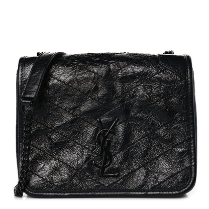 Saint Laurent Crinkled Calfskin Matelasse Monogram Niki Chain Wallet Black 1 of 9