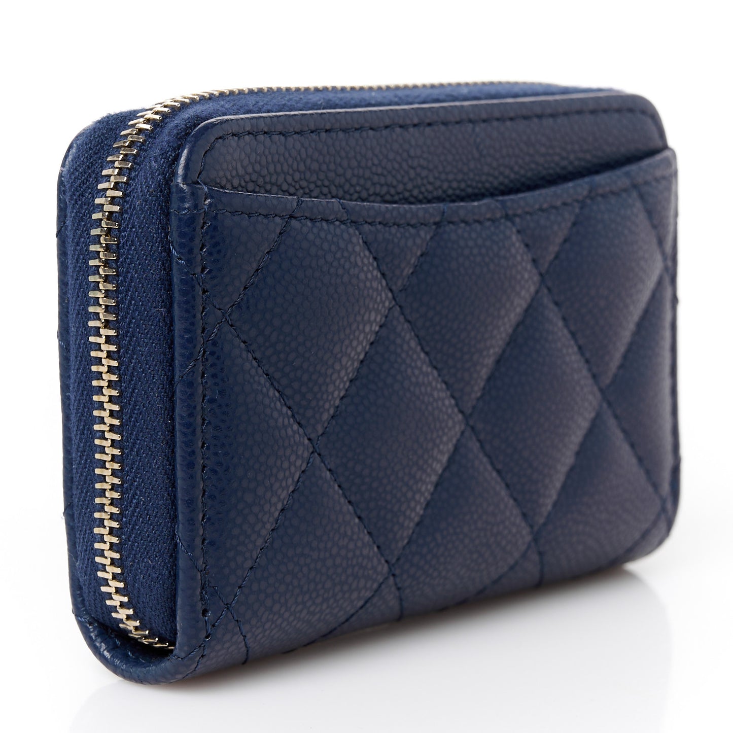 Caviar Quilted Zip Around Coin Purse Wallet Navy