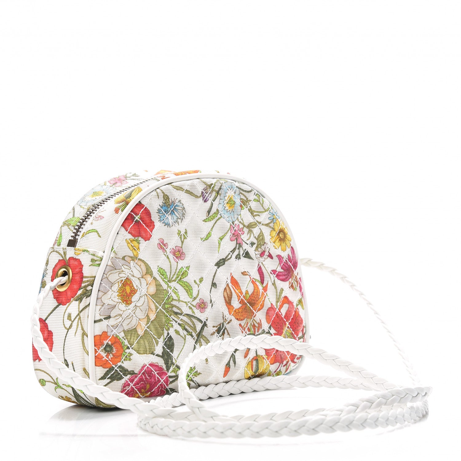 Gucci Canvas Flora Floral Trapuntata Mini Zumi Dome Shoulder Bag White 3 of 9