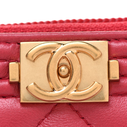 Chanel Lambskin Quilted Small Boy Zip Around Wallet Red 9 of 10