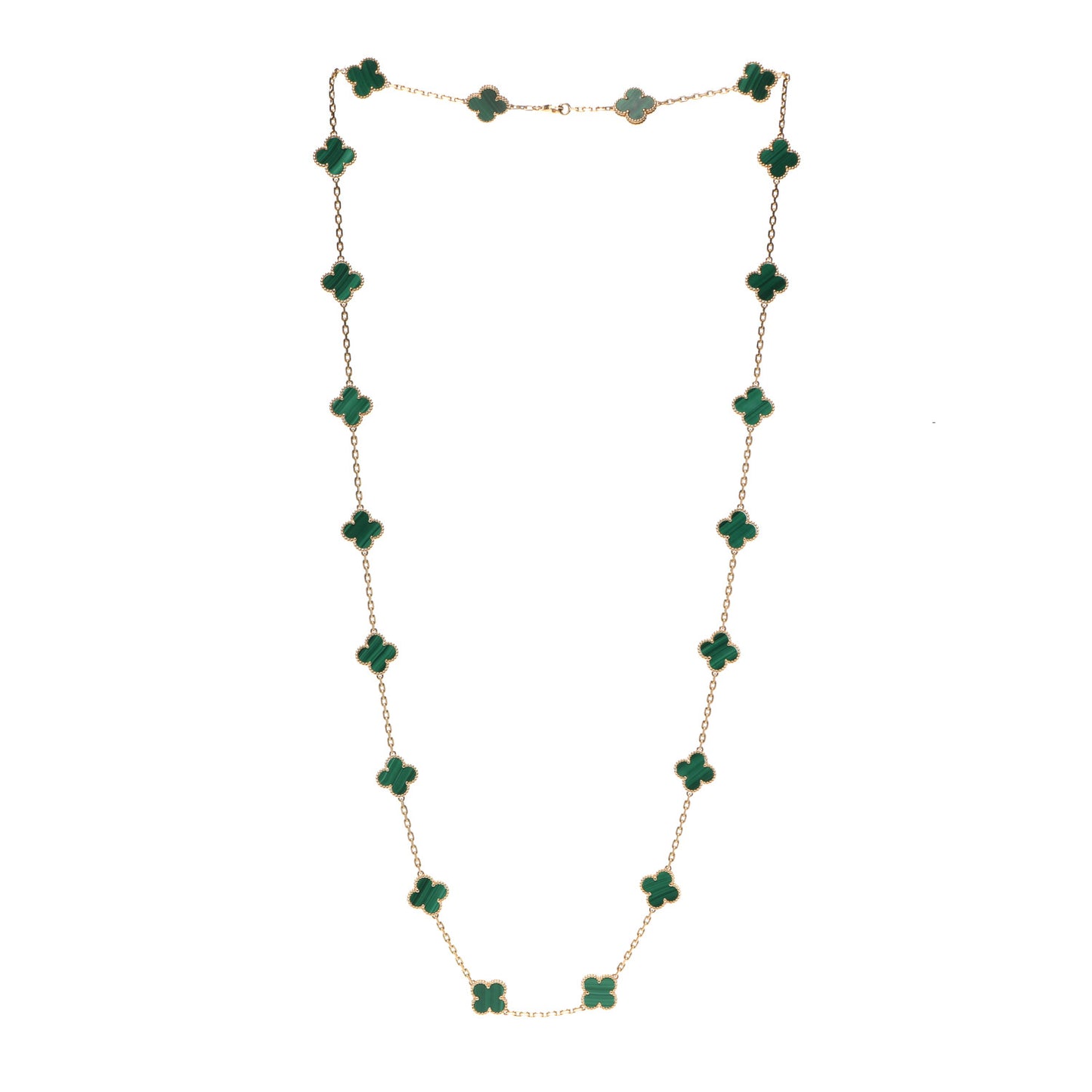18K Yellow Gold Malachite 20 Motifs Vintage Alhambra Necklace