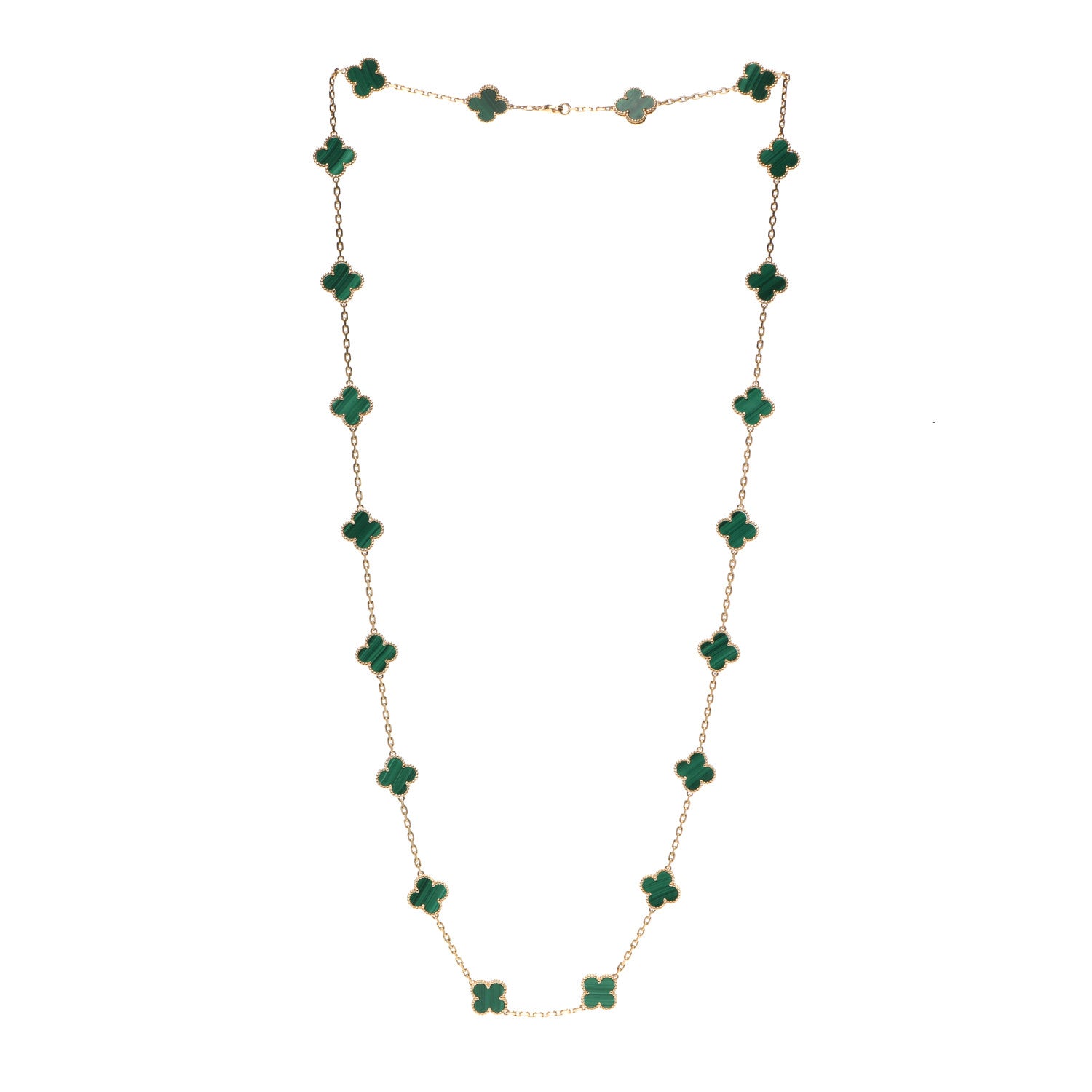 Van Cleef & Arpels 18K Yellow Gold Malachite 20 Motifs Vintage Alhambra Necklace 3 of 5