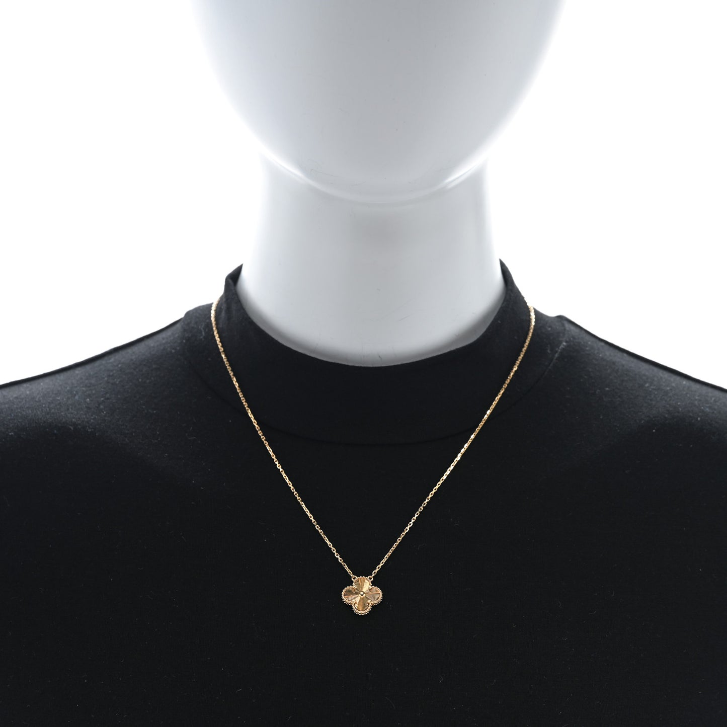 18K Yellow Gold Guilloche Vintage Alhambra Pendant Necklace