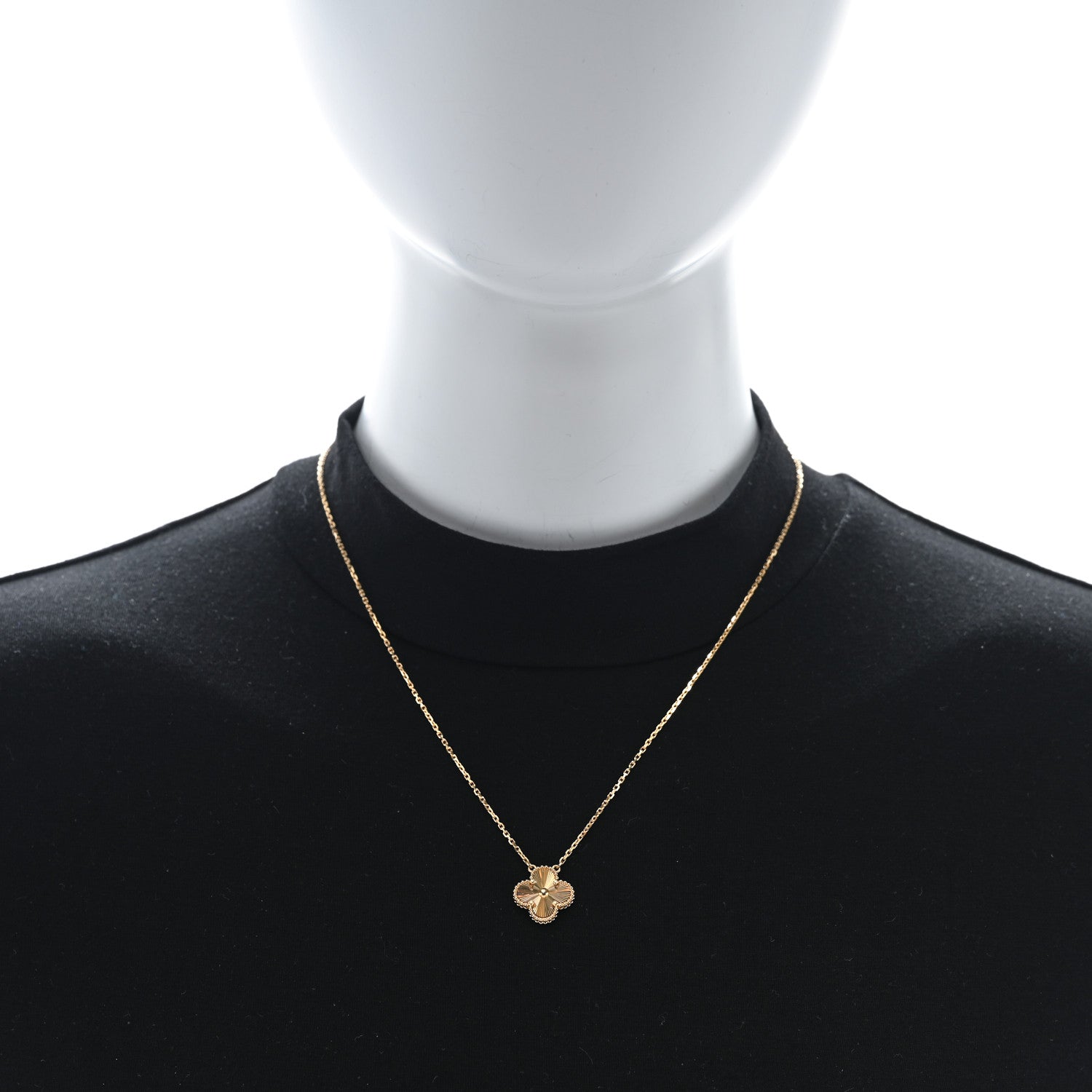 Van Cleef & Arpels 18K Yellow Gold Guilloche Vintage Alhambra Pendant Necklace 3 of 5