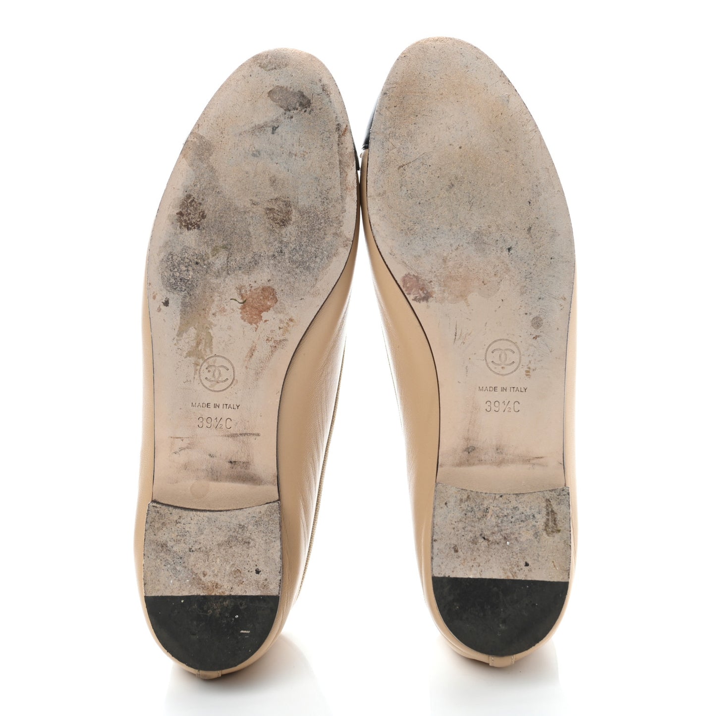 Lambskin Cap Toe Ballerina Flats 39.5 Beige Black