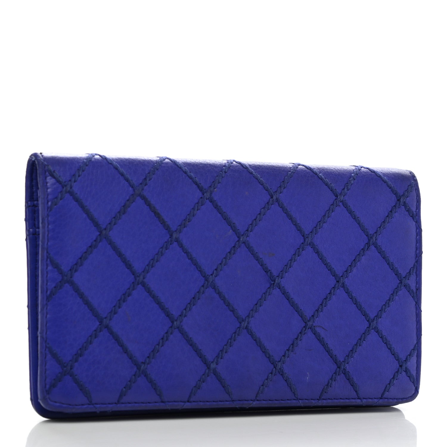 Chanel Calfskin Diamond Stitched Yen Wallet Blue 3 of 9