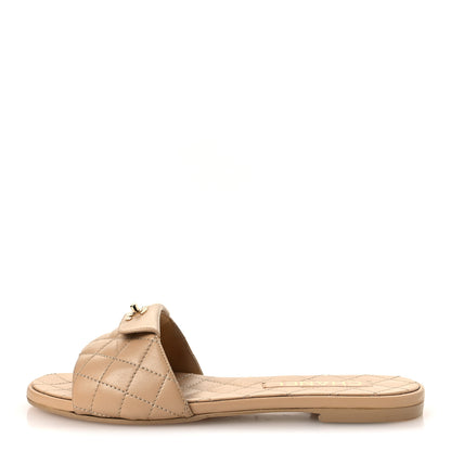 Chanel Lambskin Quilted CC Turnlock Sandals 39 Beige 1 of 14