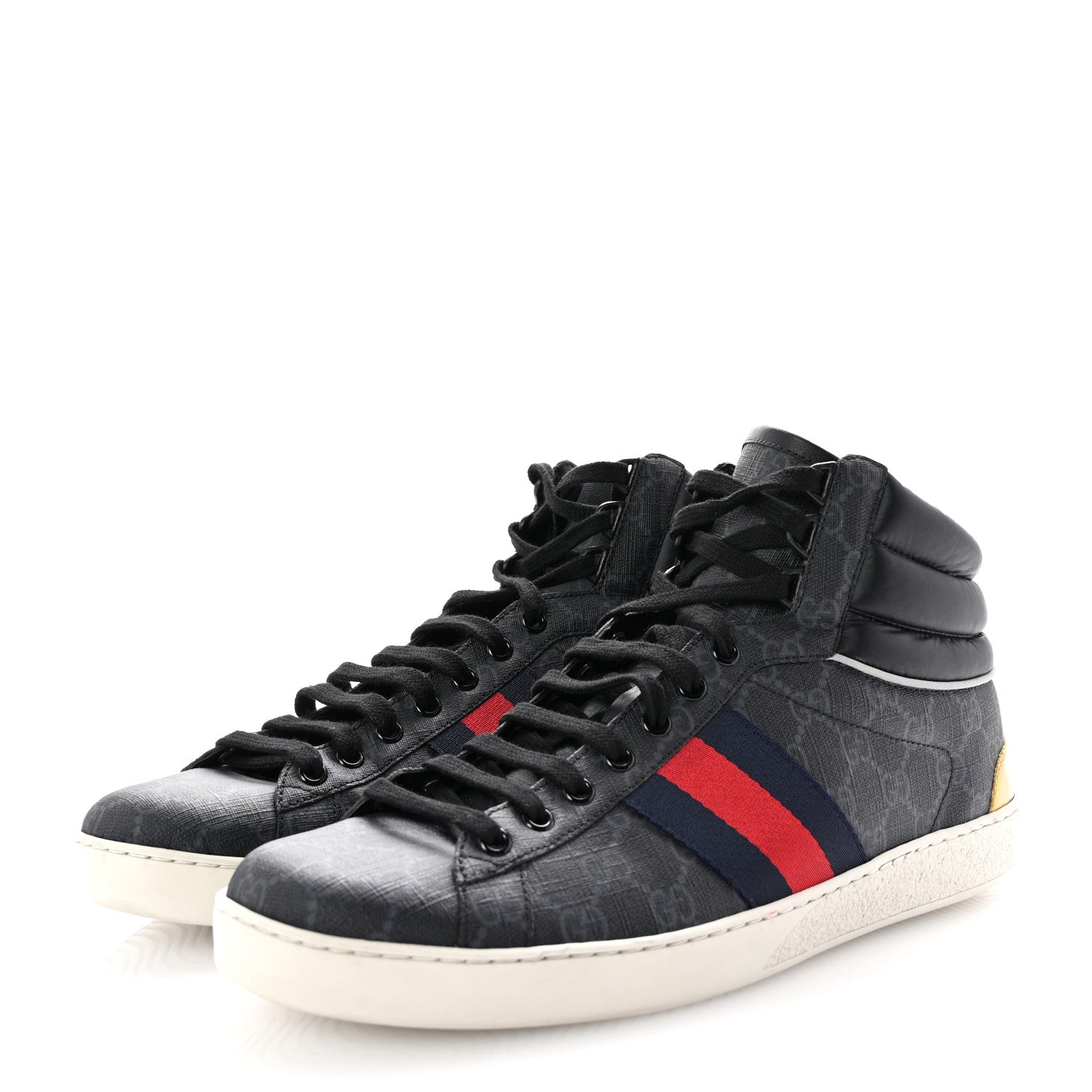 Gucci Calfskin Nylon Web Monogram Mens Ace High Top Sneakers 10 Black 4 of 11
