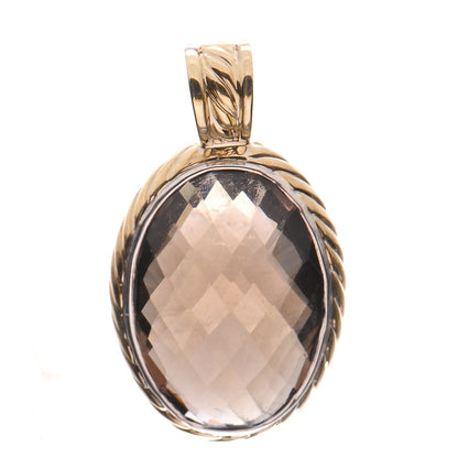 David Yurman Sterling Silver 18K Yellow Gold Smoky Quartz 18mm Oval Enhancer Pendant 1 of 4