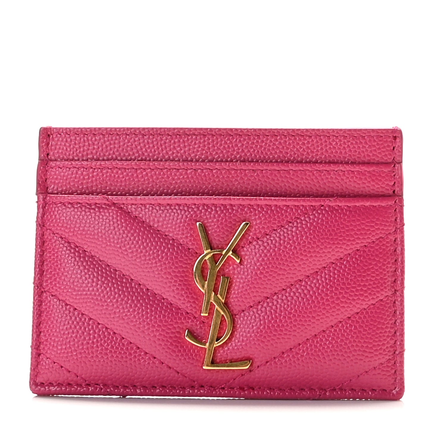 Grain De Poudre Matelasse Chevron Monogram Credit Card Case Fresh Fuxia