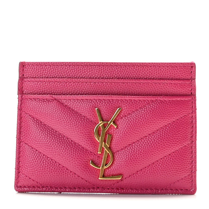 Saint Laurent Grain De Poudre Matelasse Chevron Monogram Credit Card Case Fresh Fuxia 1 of 10