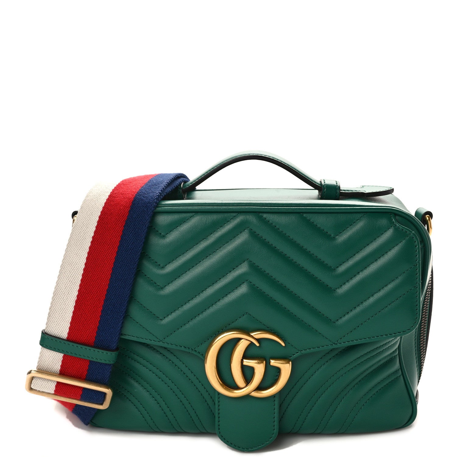 Gucci Calfskin Matelasse Sylvie Web Small GG Marmont Top Handle Shoulder Bag Emerald 1 of 12
