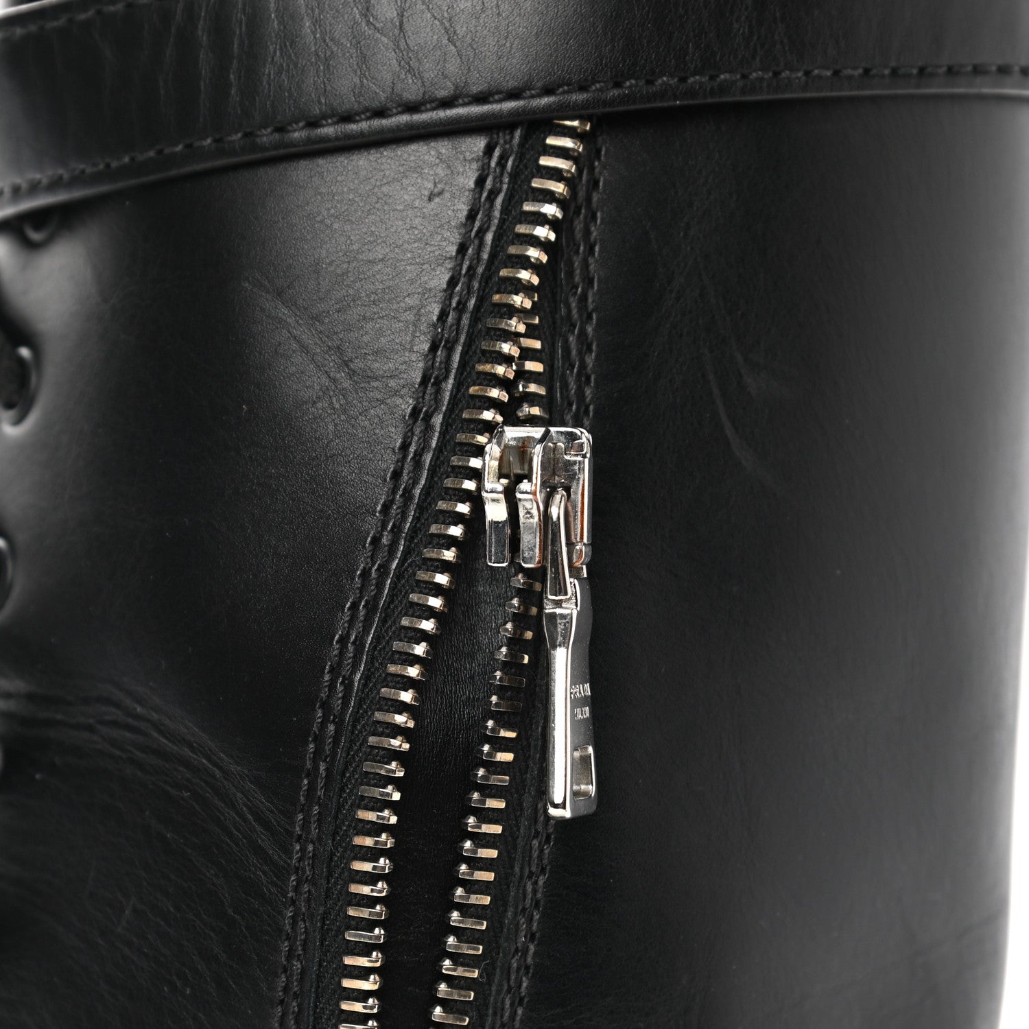 Prada Vitello Lux Nylon Metal Triangle Logo Monolith Pouch Pocket 55mm Tall Combat Boots 41 Black 10 of 11