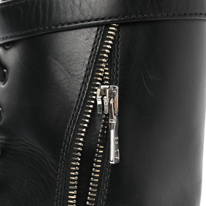Prada Vitello Lux Nylon Metal Triangle Logo Monolith Pouch Pocket 55mm Tall Combat Boots 41 Black 10 of 11