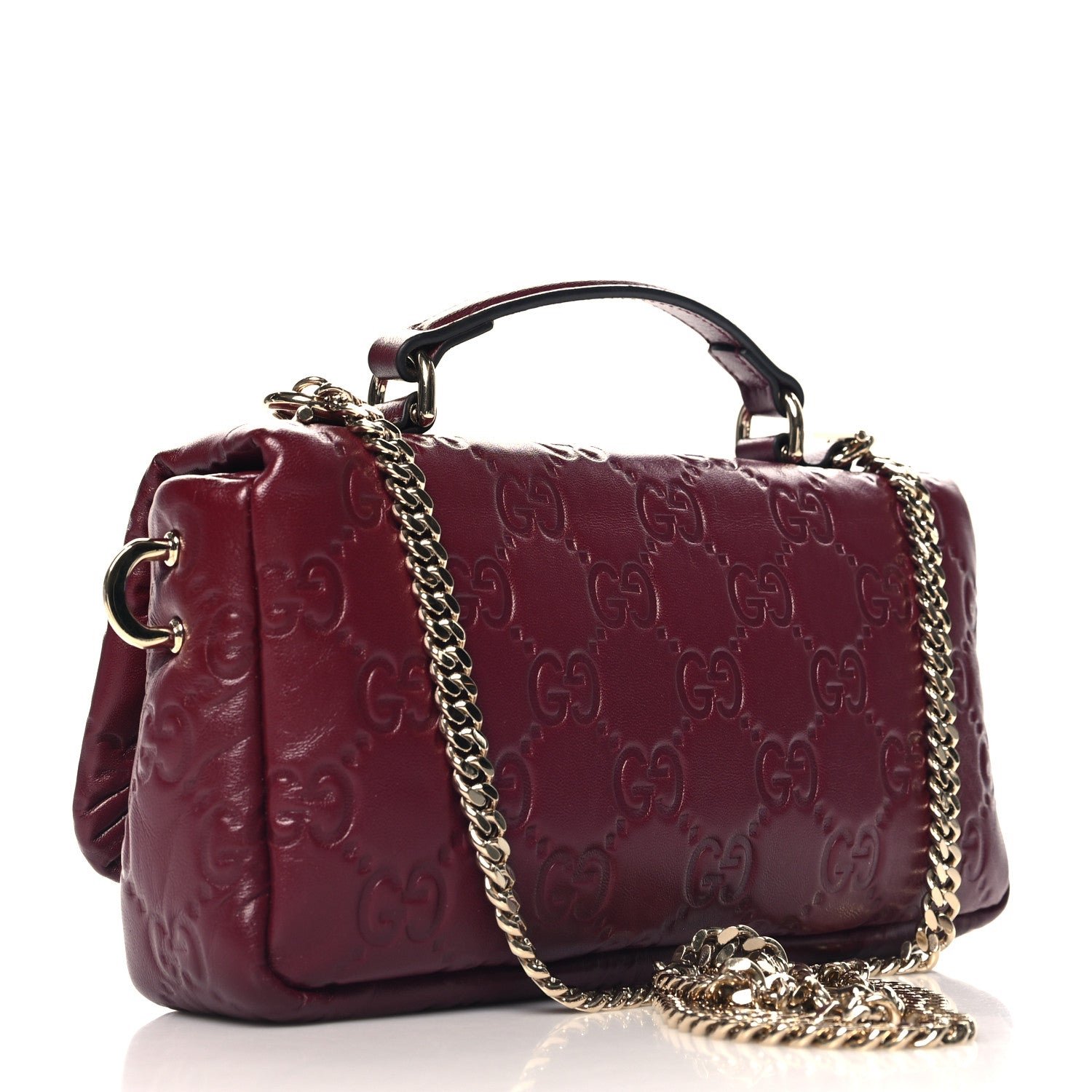 Gucci Lambskin Embossed Mini GG Milano Top Handle Shoulder Bag Rosso Ancora 3 of 10