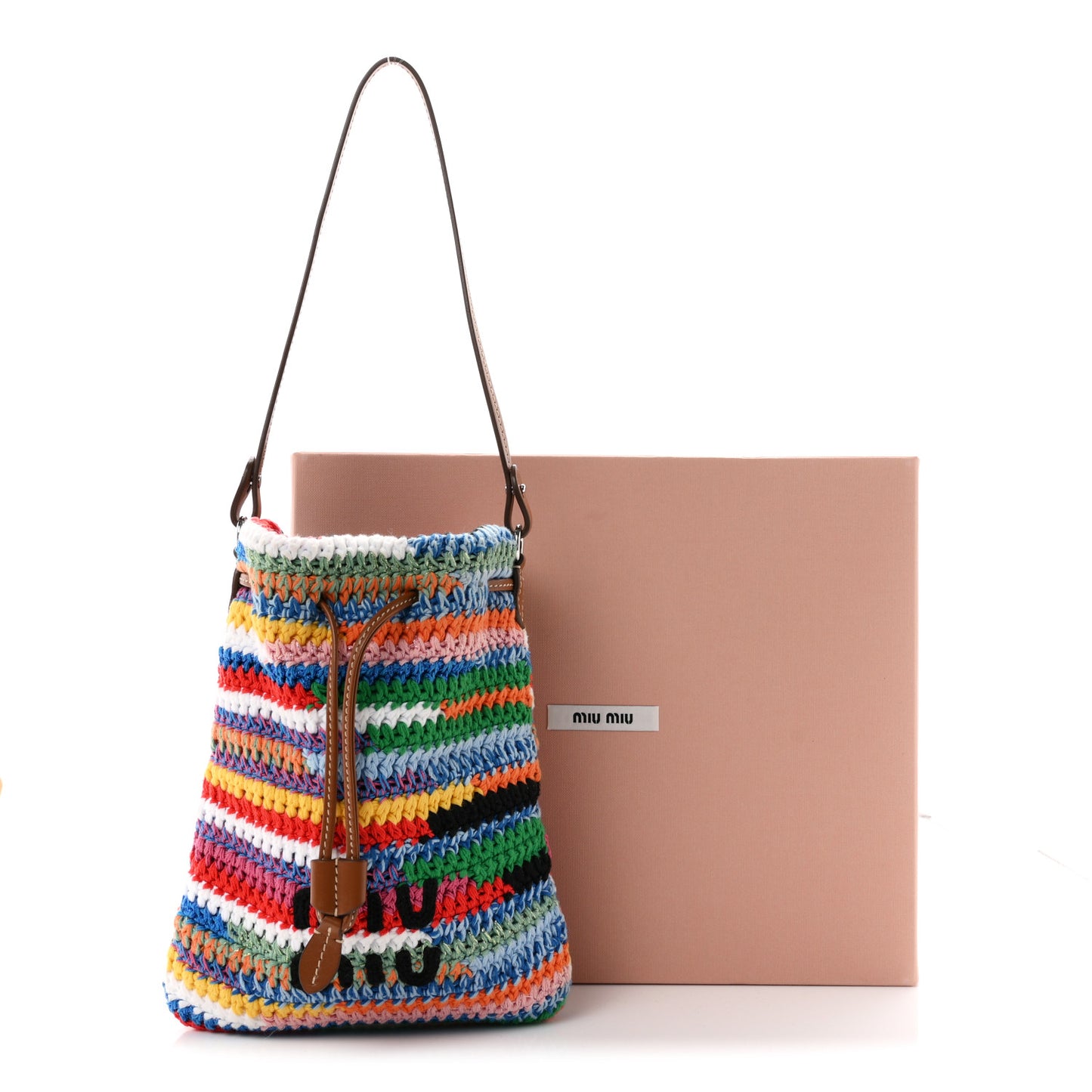 Fabric Crochet Drawstring Pouch Multicolor