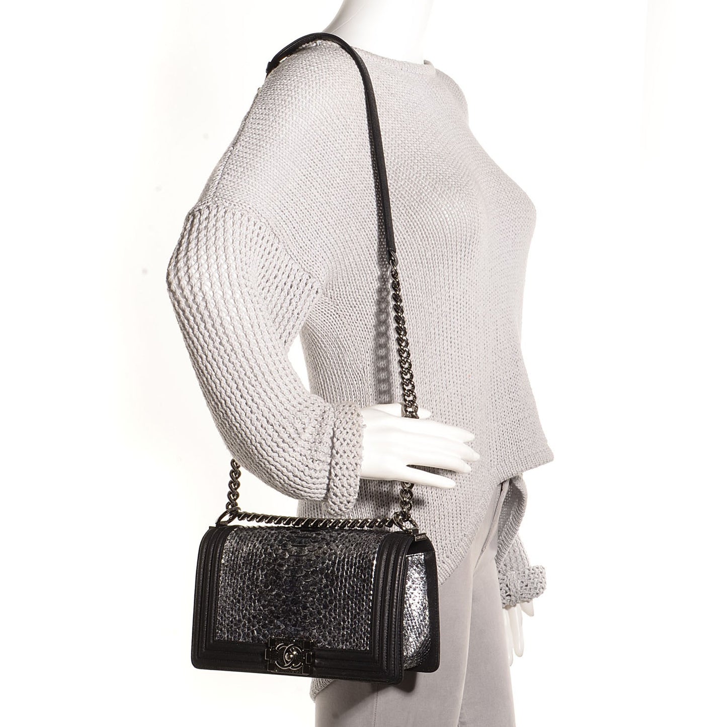 Python Calfskin Medium Boy Flap Black