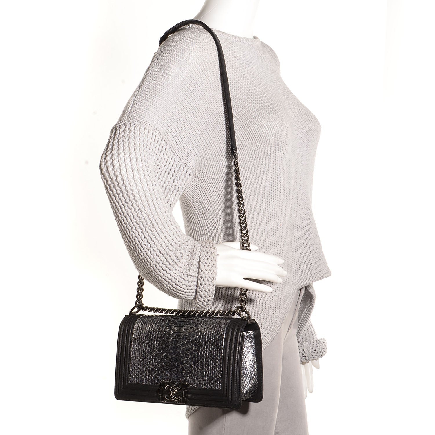 Chanel Python Calfskin Medium Boy Flap Black 2 of 8