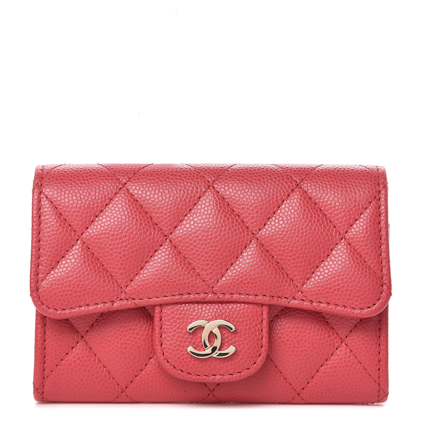 Caviar Quilted Flap Card Holder Wallet Pink