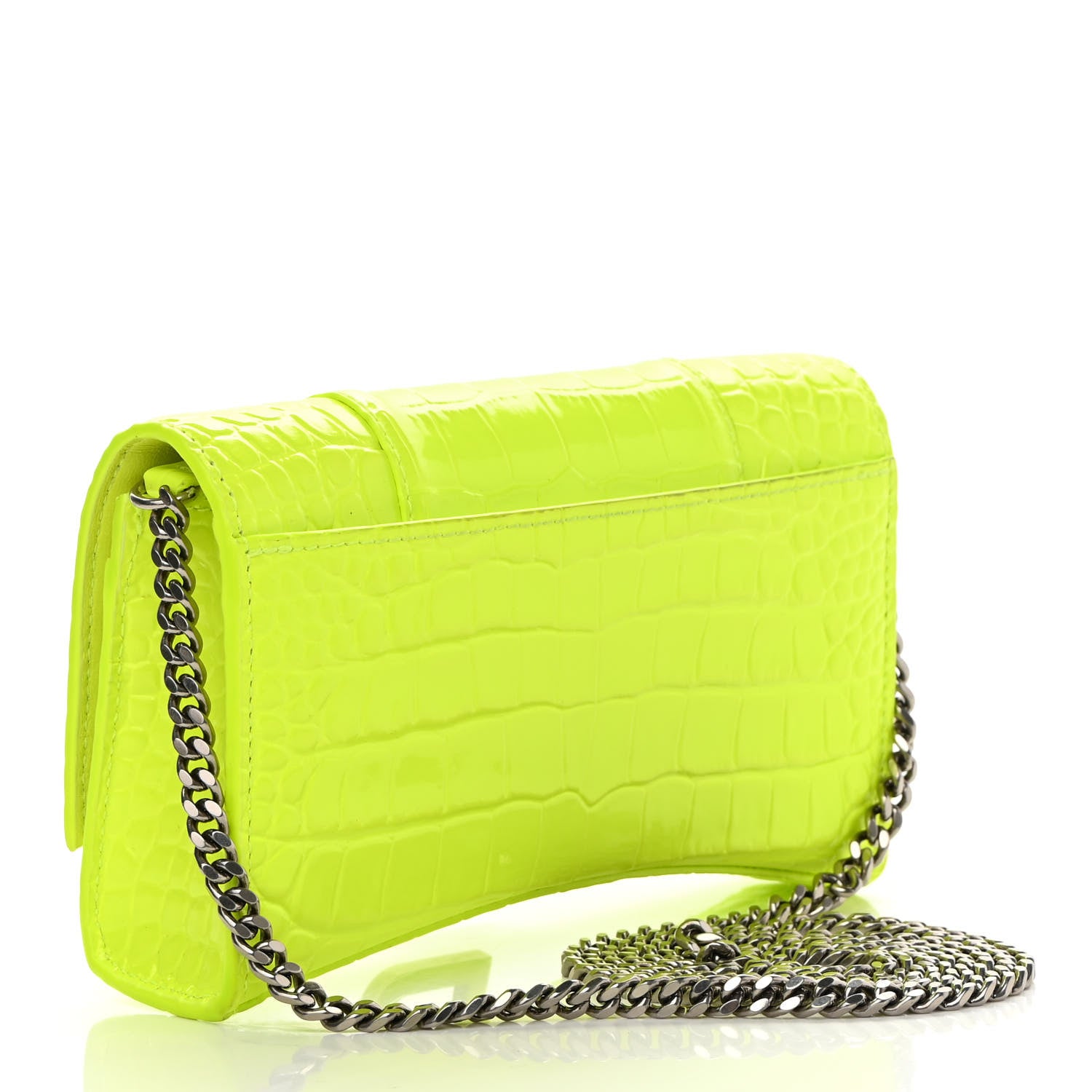 Balenciaga Shiny Calfskin Crocodile Embossed Hourglass Chain Bag Fluo Yellow 3 of 13