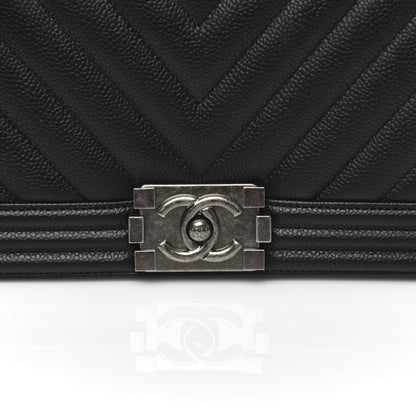 Chanel Caviar Chevron Quilted Medium Boy Flap Black 11 of 12