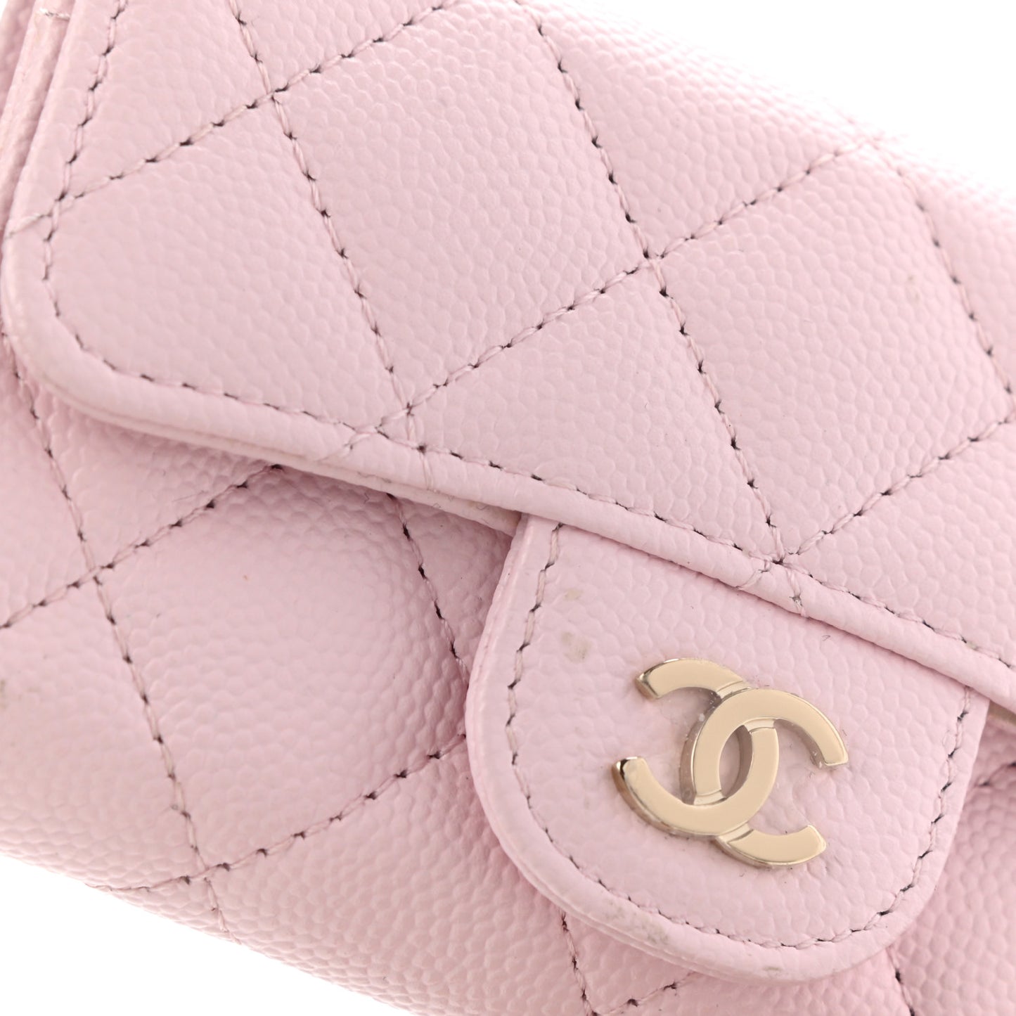 Caviar Quilted Flap Card Holder Wallet Light Pink