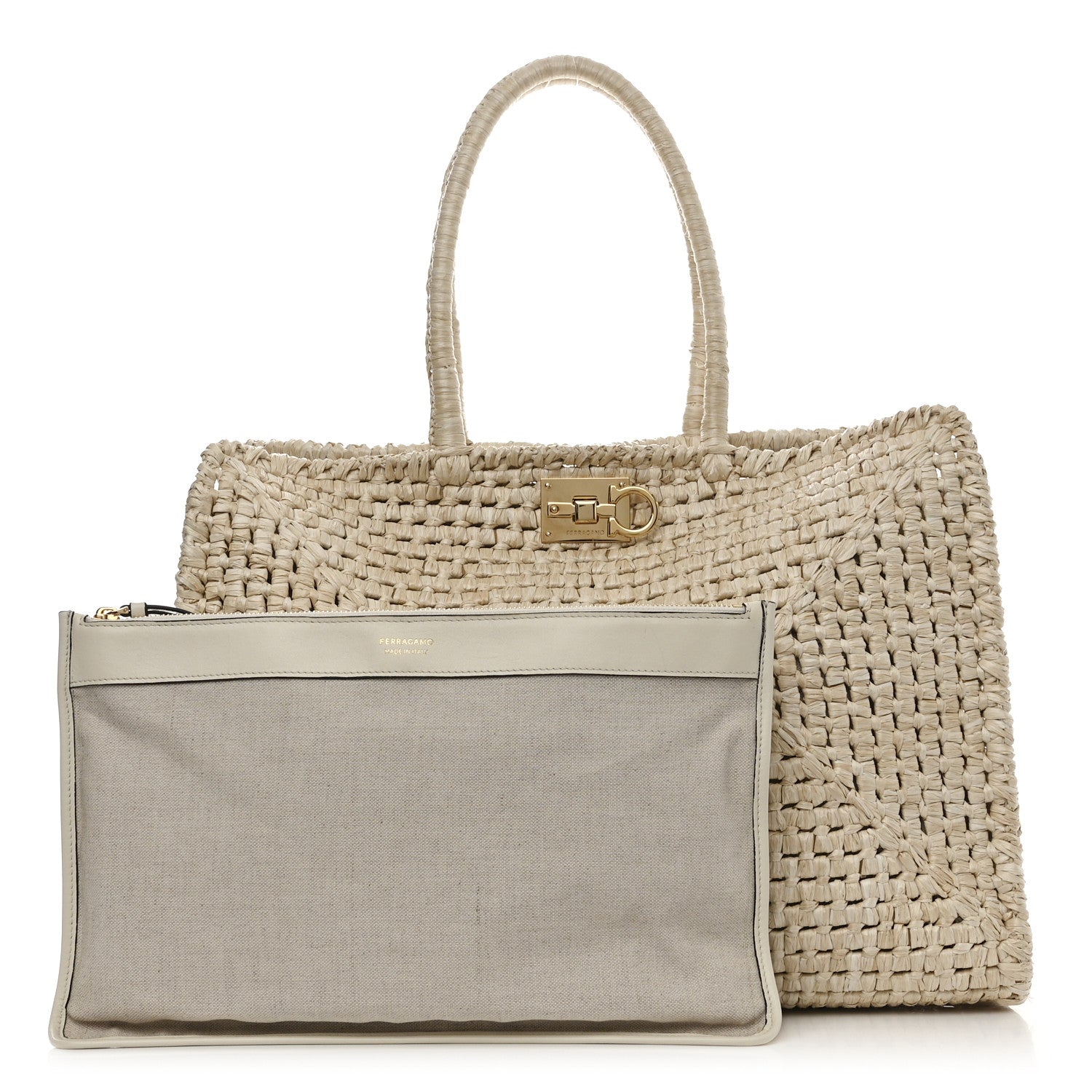 Salvatore Ferragamo Raffia XL Studio Box Tote Natural 3 of 11