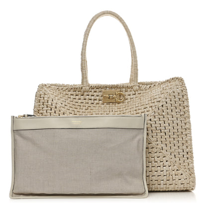 Salvatore Ferragamo Raffia XL Studio Box Tote Natural 3 of 11