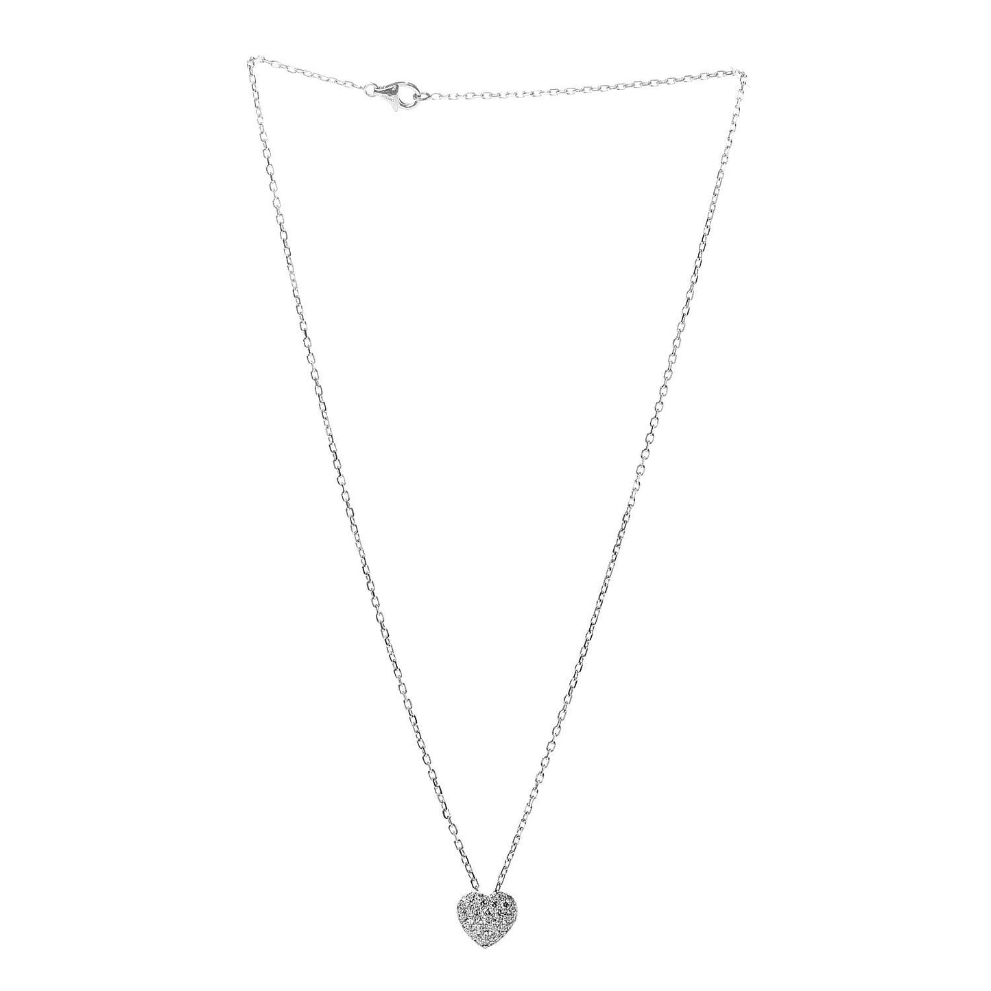 18K White Gold Diamond Medium Heart Paved Pendant Necklace