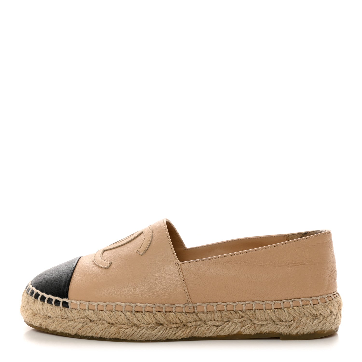 Chanel Lambskin CC Espadrilles 35 Beige Black 1 of 11