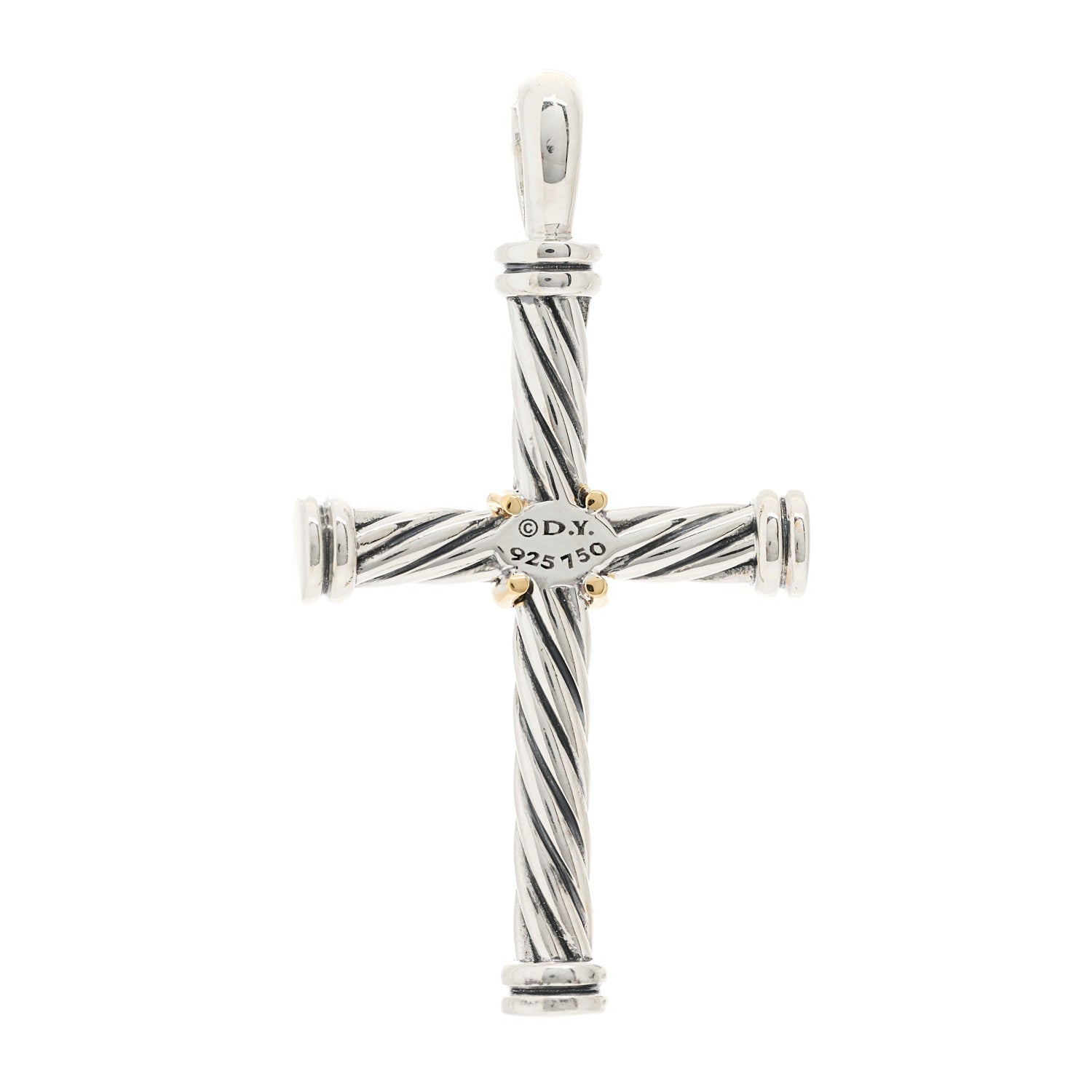 David Yurman Sterling Silver 18K Yellow Gold 19.8mm Thoroughbred Cross Pendant 3 of 3