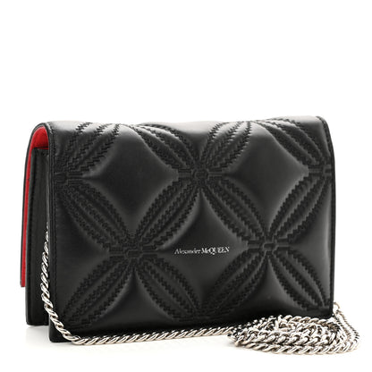 Alexander McQueen Lambskin Floral Stitched Skull Mini Crossbody Bag Black 2 of 9