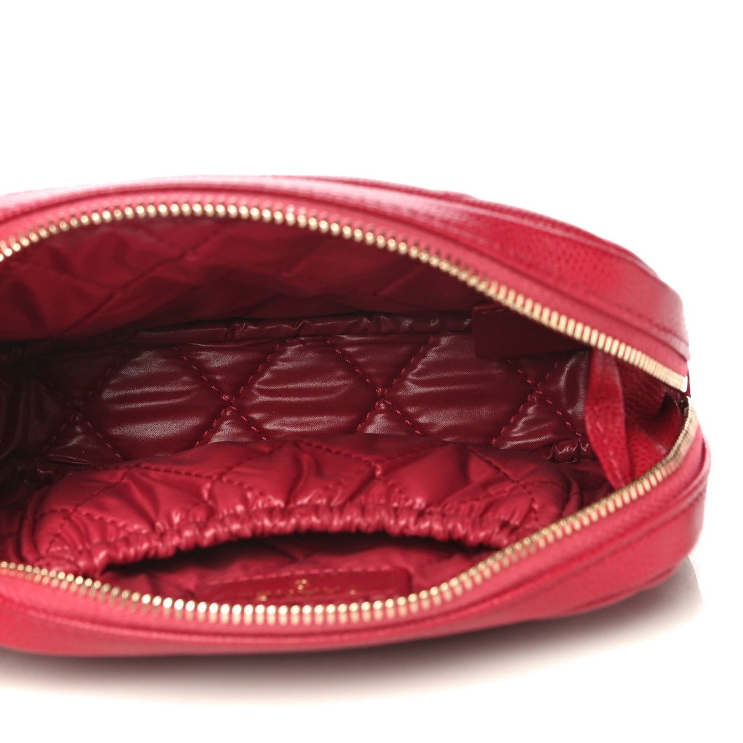 Caviar Quilted Small Curvy Pouch Cosmetic Case Dark Pink